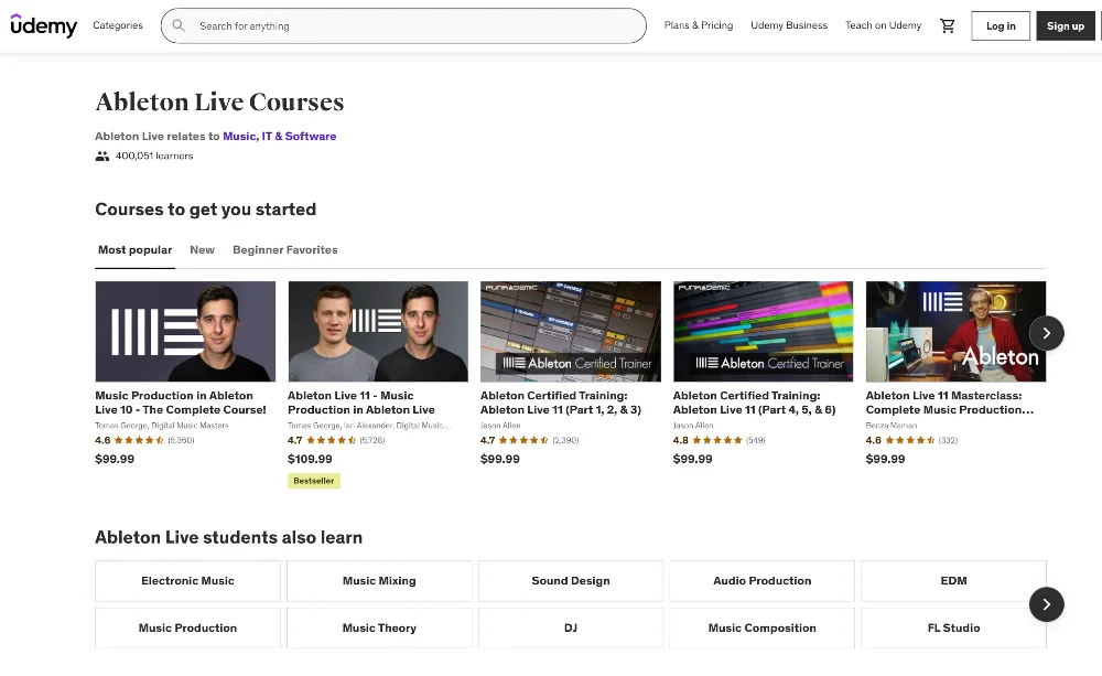 udemy homepage ableton live course- ableton live course